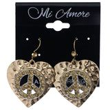 Mi Amore Textured Heart Peace Sign Dangle-Earrings Gold-Tone & Yellow