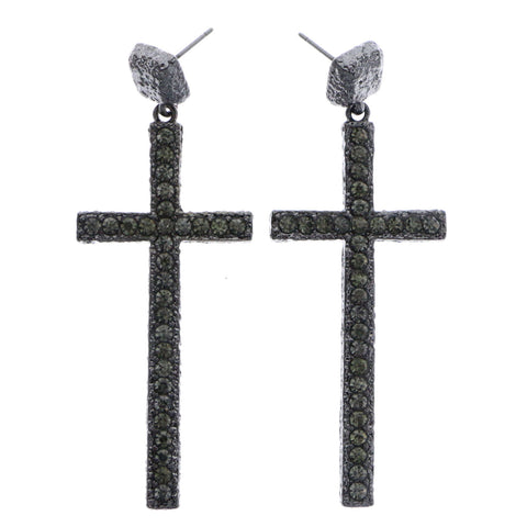 Mi Amore Cross Drop-Dangle-Earrings Silver-Tone/Black