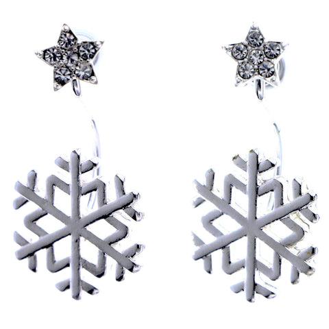 Mi Amore Winter Snowflake Star Drop-Dangle-Earrings Silver-Tone