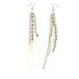 Feather Dangle-Earrings With Crystal Accents White & Silver-Tone Colored #5034