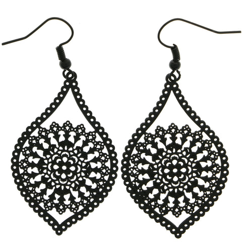Mi Amore Cut-Out Mandala Design Dangle-Earrings Black