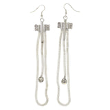 Silver-Tone Metal Dangle-Earrings With Crystal Accents #4849