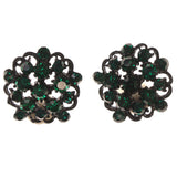 Flower Stud-Earrings With Crystal Accents Green & Black Colored #4991