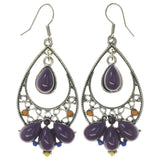 Silver-Tone & Multi Colored Metal Dangle-Earrings With Bead Accents #4995