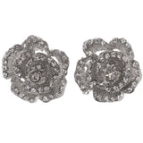 Rose Stud-Earrings With Crystal Accents  Silver-Tone Color #4967