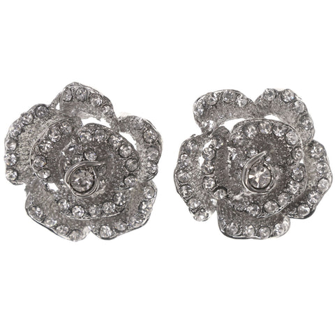 Rose Stud-Earrings With Crystal Accents  Silver-Tone Color #4967