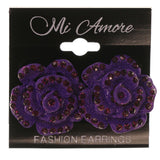 Rose Stud-Earrings With Crystal Accents  Purple Color #4987