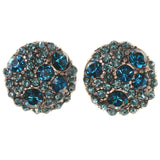 Blue & Silver-Tone Colored Metal Stud-Earrings With Crystal Accents #5101