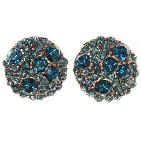Blue & Silver-Tone Colored Metal Stud-Earrings With Crystal Accents #5101