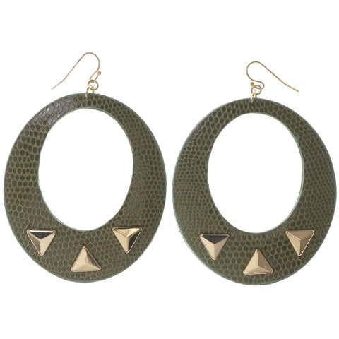 Spike Snake Skin Dangle-Earrings Green & Gold-Tone Colored #5238