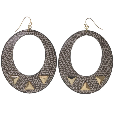 Spike Snake Skin Dangle-Earrings Gold-Tone & White Colored #5151