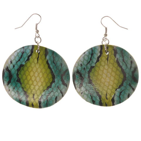 Snake Skin Dangle-Earrings Green & Black Colored #5226
