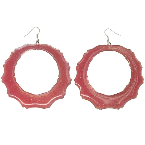 Glitter Sparkle Dangle-Earrings Pink & Silver-Tone Colored #5117