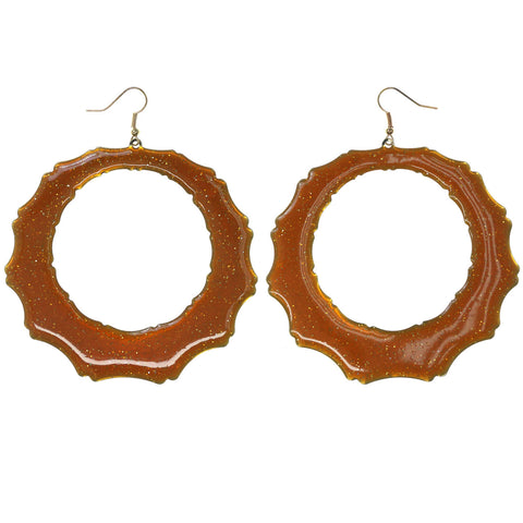 Glitter Sparkle Dangle-Earrings Orange & Gold-Tone Colored #5237