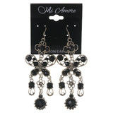Butterfly Flower Dangle-Earrings With Bead Accents Black & Silver-Tone Colored #5204