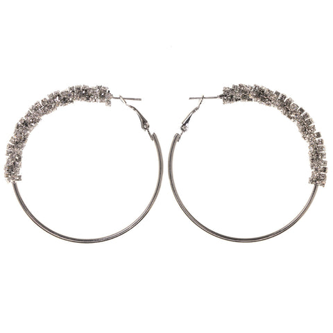 Silver-Tone Metal Hoop-Earrings With Crystal Accents #5055