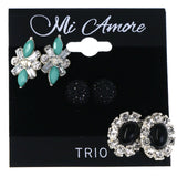 Mi Amore Earring Set Heart Flower Stud-Earrings Black & Green