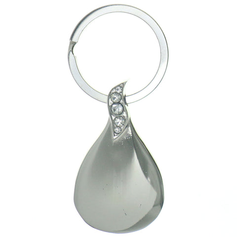 Mi Amore Engravable Tear Drop Split-Ring-Keychain Silver-Tone