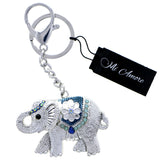 Elephant Flower AB Finish Split-Ring-Keychain W/ Trigger-Snap Silver-Tone/Blue