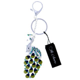 Peacock AB Finish Split-Ring-Keychain W/ Trigger-Snap Silver-Tone/Green