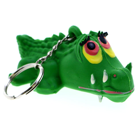 Alligator Long Eyelashes Squeeky Split-Ring-Keychain Green/Yellow