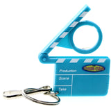 Clap Board Magnifying Glass Extra Clip Split-Ring-Keychain Blue/White
