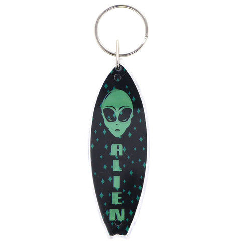 Alien Surf Board Split-Ring-Keychain Black/Green