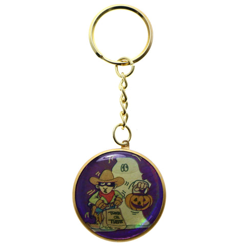 Halloween Trick or Treat Ghost & Cowboy Split-Ring-Keychain Multicolor Gold-Tone