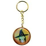 Halloween Angry Witch Split-Ring-Keychain Gold-Tone/Orange