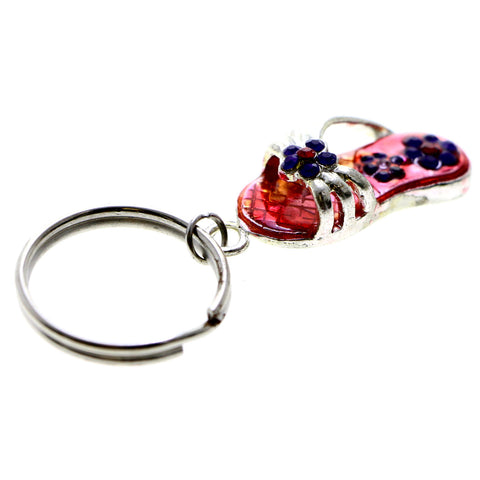 Flower Flip-Flop Split-Ring-Keychain Red/Purple