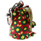 Beachy Flower Hula Bag With Jingle Bell Split-Ring-Keychain Red/Green