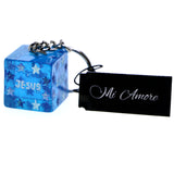 Jesus Religious Cube Split-Ring-Keychain Blue/Silver-Tone