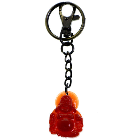 Antiqued Feng Shui Buddah Split-Ring-Keychain W/ Trigger-Snap Red/Gold-Tone