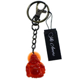 Antiqued Feng Shui Buddah Split-Ring-Keychain W/ Trigger-Snap Red/Gold-Tone