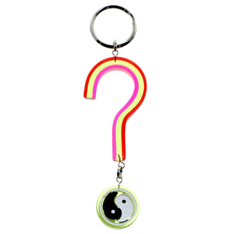 Yin Yang Question Mark Split-Ring-Keychain Red/Green