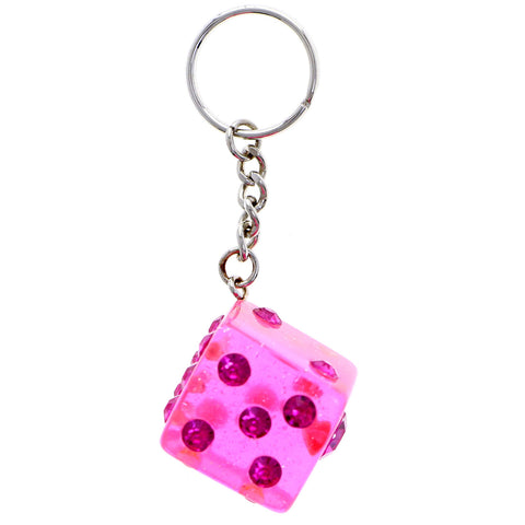 Glitter Dice Split-Ring-Keychain Pink/Silver-Tone