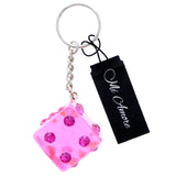 Glitter Dice Split-Ring-Keychain Pink/Silver-Tone