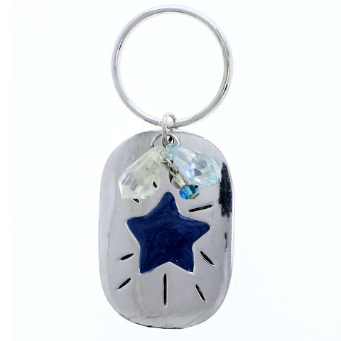 Courage Star Split-Ring-Keychain Silver-Tone/Blue
