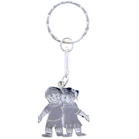 Boy and Girl Best Friends Split-Ring-Keychain Silver-Tone