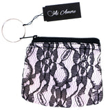 Split-Ring Flower Coin-Purse-Keychain White/Black