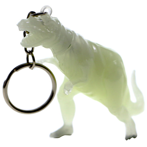 Glow in the Dark T Rex Hidden Pen Split-Ring-Keychain White/Silver-Tone