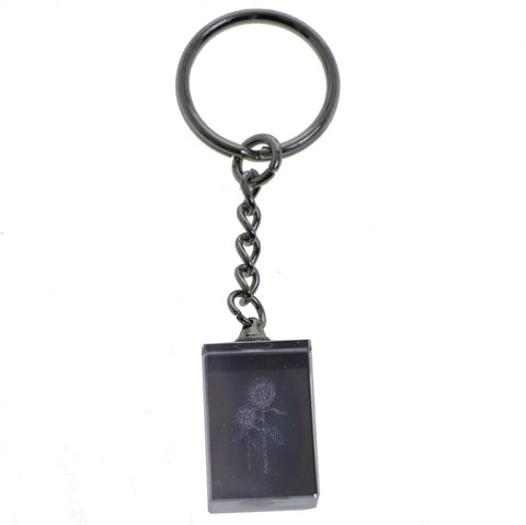 Flower 3D Laser Etching Split-Ring-Keychain Clear/Silver-Tone