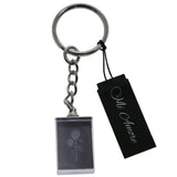 Flower 3D Laser Etching Split-Ring-Keychain Clear/Silver-Tone