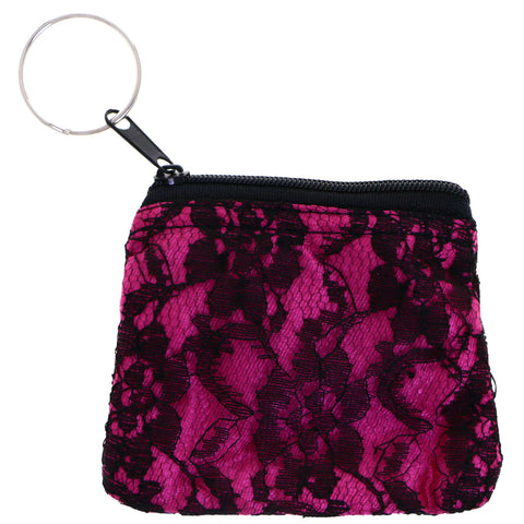 Split-Ring Flower Coin-Purse-Keychain Pink/Black
