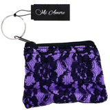 Split-Ring Flower Coin-Purse-Keychain Purple/Black