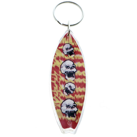 Flaming Skull Surf Board Split-Ring-Keychain Red/Yellow