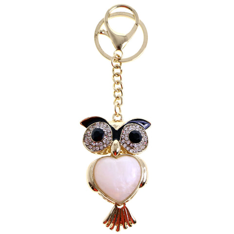 Owl Split-Ring-Keychain W/ Trigger-Snap Gold-Tone/White