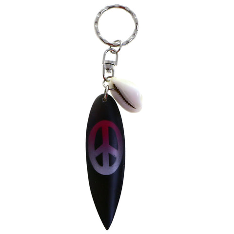 Peace Sign Surf Board Shell Split-Ring-Keychain Black/Purple