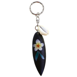 Flower Surf Board Shell Split-Ring-Keychain Black/Blue