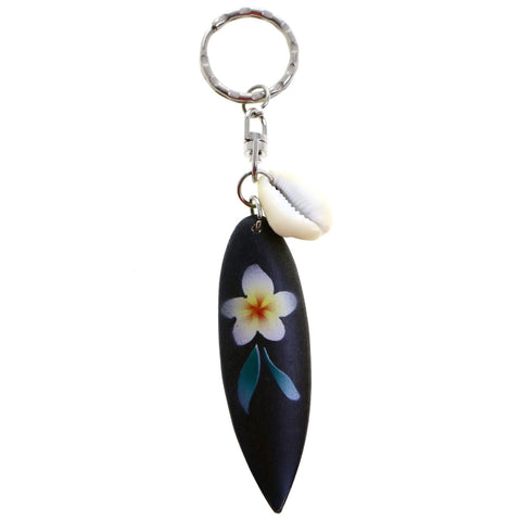 Flower Surf Board Shell Split-Ring-Keychain Black/Blue